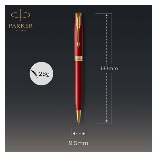 Parker Ballpoint Pen Sonnet Red Lacquer Barrel Gold Trim Black Ink