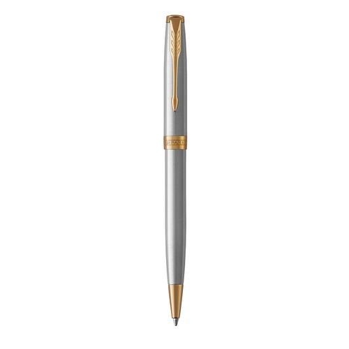 Parker Ballpoint Pen Sonnet Stainless Steel Barrel Gold Trim Black Ink