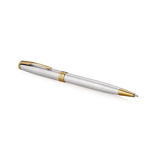 Parker Ballpoint Pen Sonnet Stainless Steel Barrel Gold Trim Black Ink