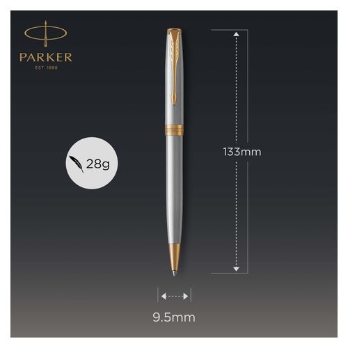 Parker Ballpoint Pen Sonnet Stainless Steel Barrel Gold Trim Black Ink