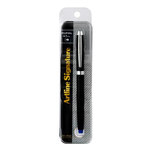 Artline Signature Rollerball Pen Onyx 0.7mm Black Barrel Blue Ink Each
