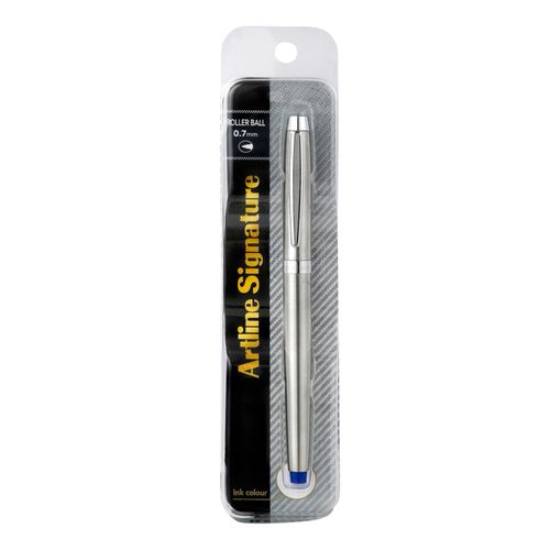 Artline Signature Rollerball Pen 0.7mm Silver Barrel Blue Ink Each