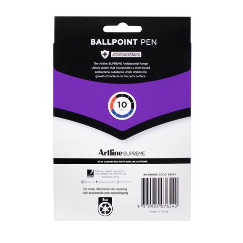 Artline Supreme Ballpoint Pen Assorted Pack 10