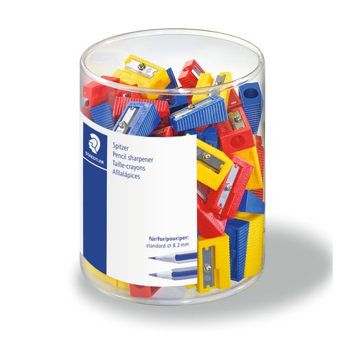 Staedlter 1 Hole Pencil Sharpener Plastic Wedge Assorted Colours Pack 100