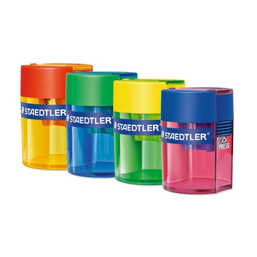 Staedlter 1 Hole Pencil Sharpener Plastic Barrel Assorted Colours Pack 10