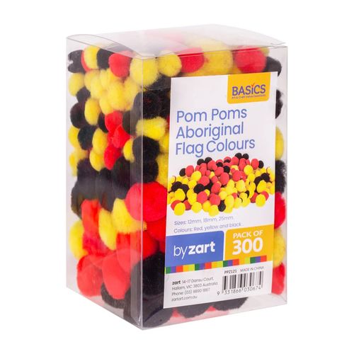 Basics Pom Poms Aboriginal Flag Colours Pack of 300