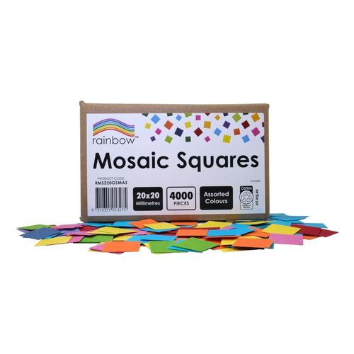Rainbow Mosaic Squares 220gsm 20mm Assorted Colours Box 4000