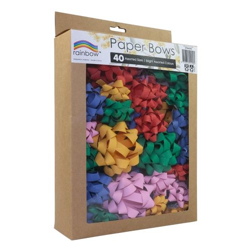 Rainbow Paper Bows Assorted Sizes & Colours Pack 40