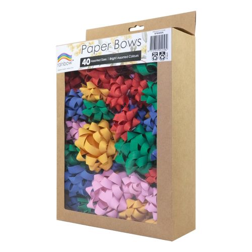 Rainbow Paper Bows Assorted Sizes & Colours Pack 40