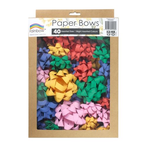 Rainbow Paper Bows Assorted Sizes & Colours Pack 40