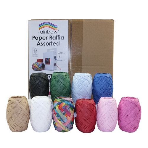 Rainbow Paper Raffia 10m Roll Assorted Colours Pack 20