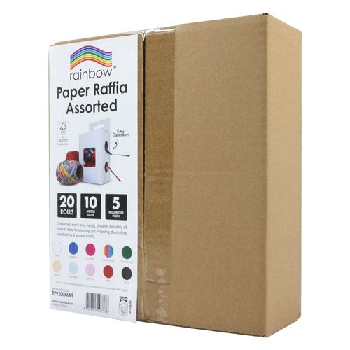 Rainbow Paper Raffia 10m Roll Assorted Colours Pack 20