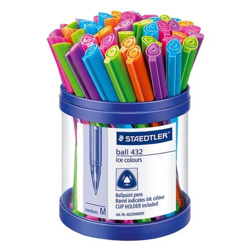 Staedtler Triangular Ballpoint Pen 432 Medium Assorted Colours Cup