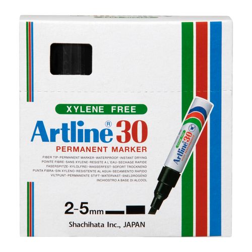 Artline 30 Permanent Marker 5mm Chisel Nib Black Box 12