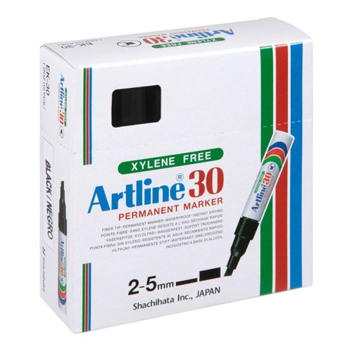 Artline 30 Permanent Marker 5mm Chisel Nib Black Box 12