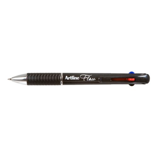 Artline Flow Retractable Ballpoint Pen 4 Colour Charcoal Barrel Bx12