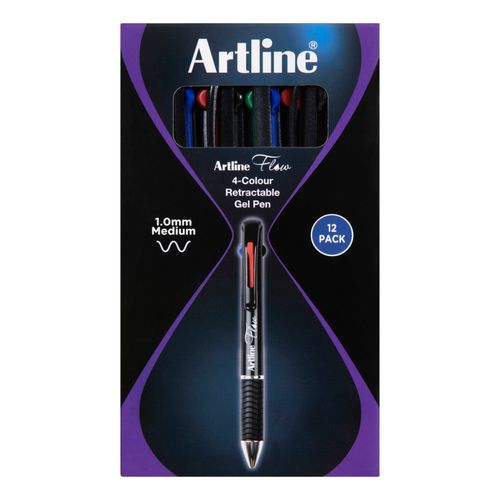 Artline Flow Retractable Ballpoint Pen 4 Colour Charcoal Barrel Bx12