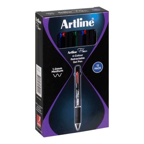 Artline Flow Retractable Ballpoint Pen 4 Colour Charcoal Barrel Bx12