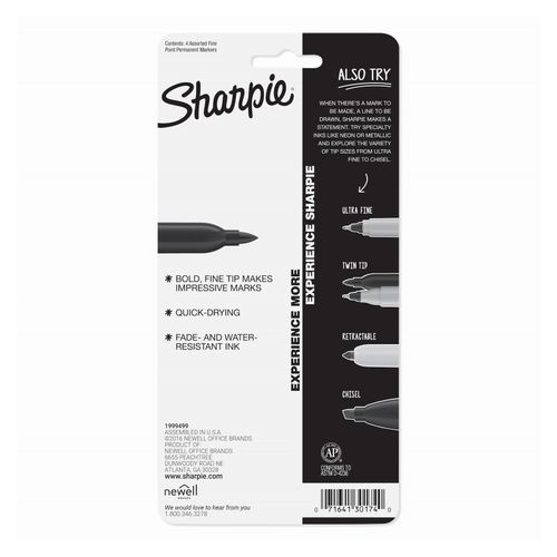 Sharpie Fine Point Permanent Marker Business Assorted Pack 4