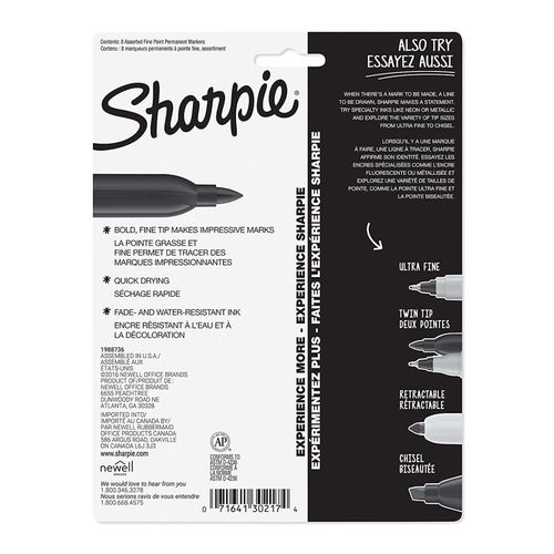 Sharpie Permanent Marker Fine Bullet Assorted Fashion Pack 8