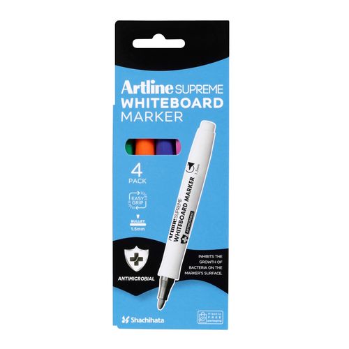 Artline Supreme Whiteboard Marker Bullet 1.5mm Brights Assorted Pack 4