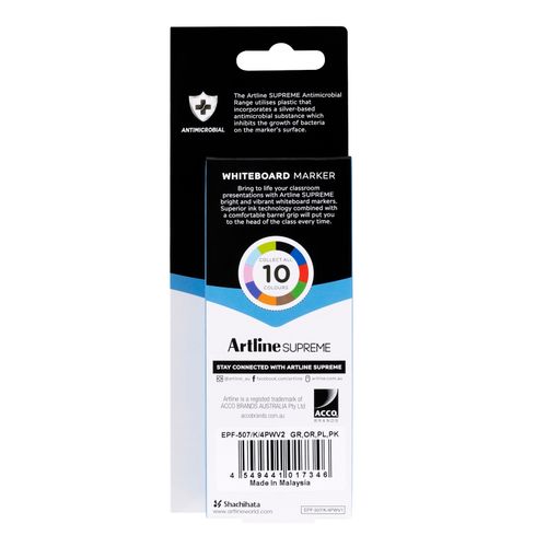 Artline Supreme Whiteboard Marker Bullet 1.5mm Brights Assorted Pack 4