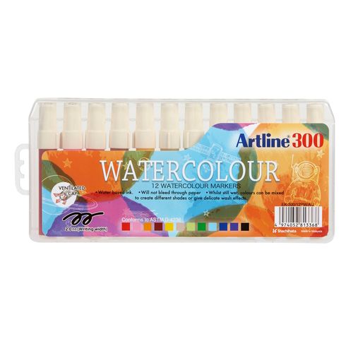 Artline Liquid Crayon Colouring Watercolour Marker Assorted Colours Box 12