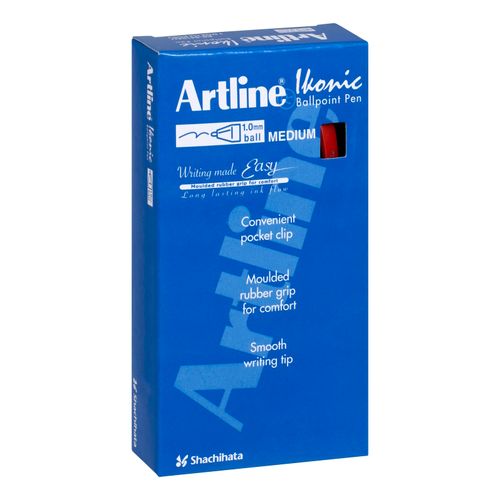 Artline Ikonic 8410 Retractable Ballpoint Pen Red Box 12