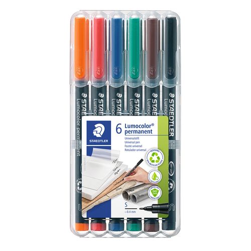 Staedtler Lumocolor Permanent Super Fine Marker 313 Assorted Wallet of 6