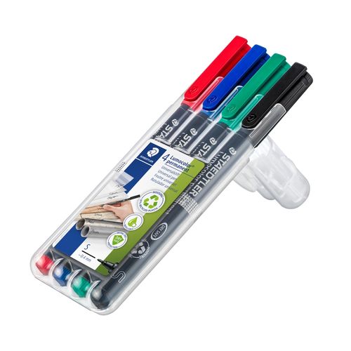 Staedtler Lumocolor Permanent Super Fine Marker 313 Assorted Wallet of 4
