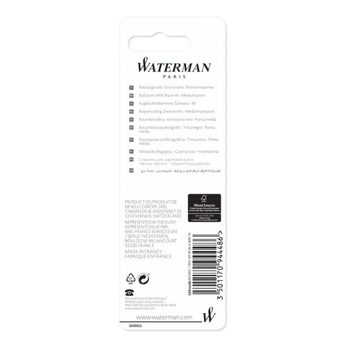 Waterman Ballpoint Pen Refill Medium Black - Sold Each (12 per Box)